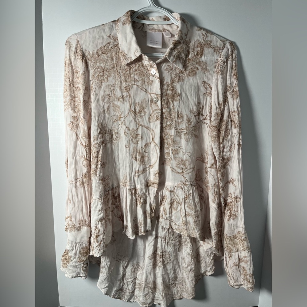 Lauren Conrad Toile Floral Ruffle High Low Blouse M